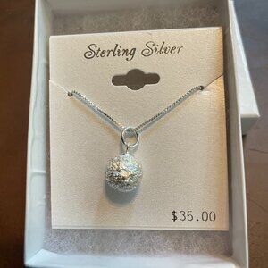 Sterling Silver 18" Thin Chain Necklace w/ Disco Ball Style Sparkly Charm